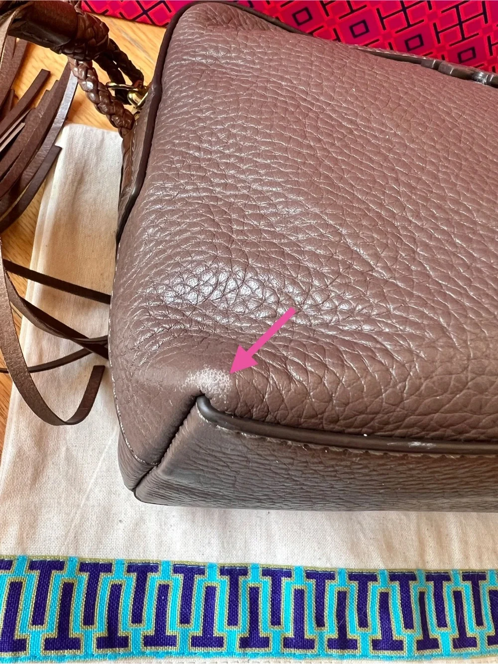 Tory Burch Brown Taupe Silver Maple Taylor Camera Crossbody Shoulder Bag